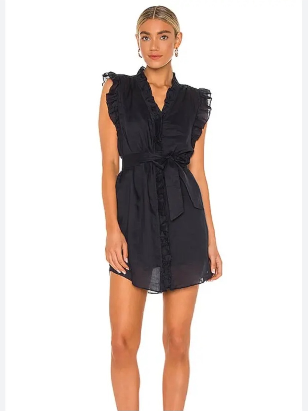 Frame Lauren Ruffle Mini Dress Medium Button Down Ramie